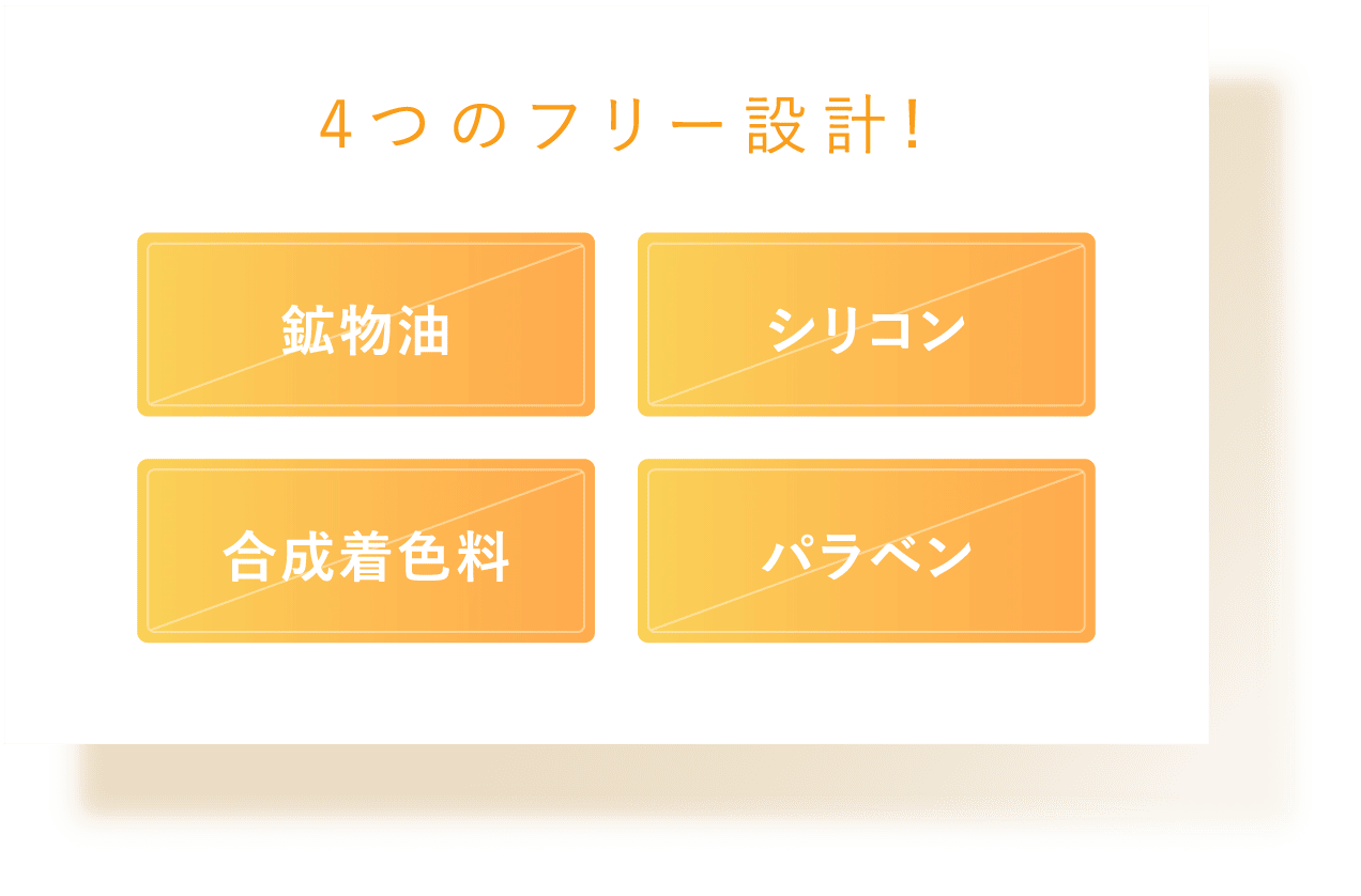 4つのフリー設計! 鉱物油 シリコン 合成着色料 パラベン